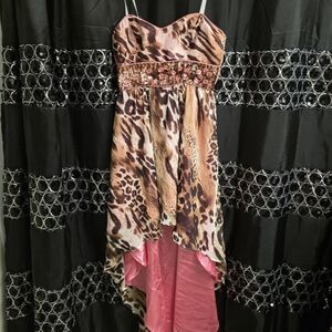 Leopard Print High Low Dress with Pink Accents